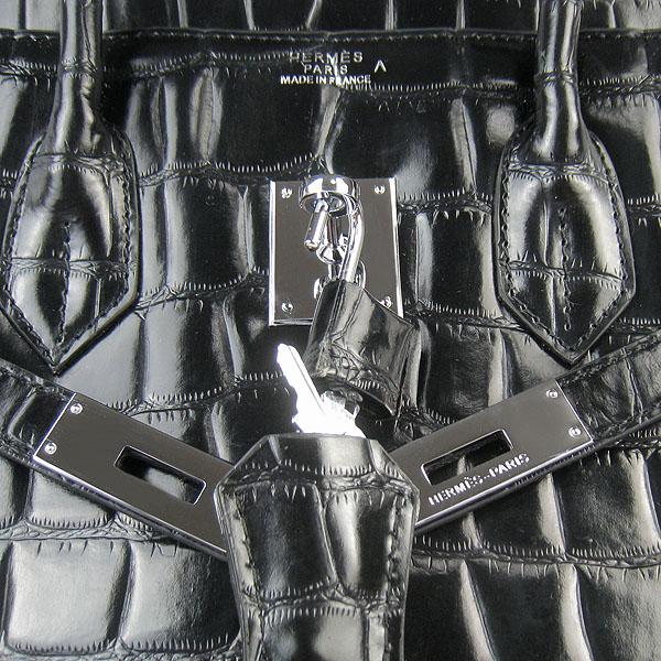 High Quality Fake Hermes Birkin 35CM Max Crocodile Veins Leather Bag Black 6089